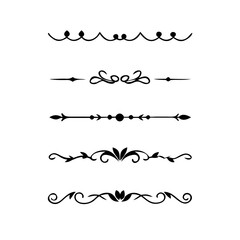 Gold text dividers doodle set. Wedding decorative elements. Divider ornament, borders, floral, vintage line separators. Hand drawn vector illustration isolated on white background. Set page dividers.

