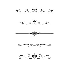 Gold text dividers doodle set. Wedding decorative elements. Divider ornament, borders, floral, vintage line separators. Hand drawn vector illustration isolated on white background. Set page dividers.
