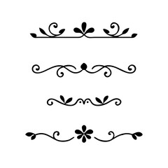 Gold text dividers doodle set. Wedding decorative elements. Divider ornament, borders, floral, vintage line separators. Hand drawn vector illustration isolated on white background. Set page dividers.
