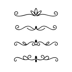 Gold text dividers doodle set. Wedding decorative elements. Divider ornament, borders, floral, vintage line separators. Hand drawn vector illustration isolated on white background. Set page dividers.
