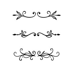 Gold text dividers doodle set. Wedding decorative elements. Divider ornament, borders, floral, vintage line separators. Hand drawn vector illustration isolated on white background. Set page dividers.
