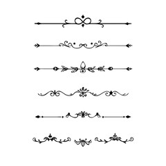 Gold text dividers doodle set. Wedding decorative elements. Divider ornament, borders, floral, vintage line separators. Hand drawn vector illustration isolated on white background. Set page dividers.
