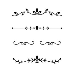 Gold text dividers doodle set. Wedding decorative elements. Divider ornament, borders, floral, vintage line separators. Hand drawn vector illustration isolated on white background. Set page dividers.
