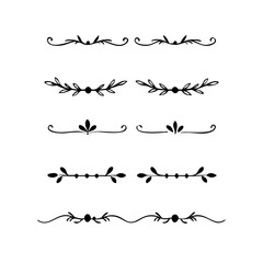 Gold text dividers doodle set. Wedding decorative elements. Divider ornament, borders, floral, vintage line separators. Hand drawn vector illustration isolated on white background. Set page dividers.
