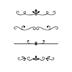 Gold text dividers doodle set. Wedding decorative elements. Divider ornament, borders, floral, vintage line separators. Hand drawn vector illustration isolated on white background. Set page dividers.
