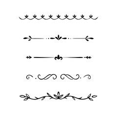Gold text dividers doodle set. Wedding decorative elements. Divider ornament, borders, floral, vintage line separators. Hand drawn vector illustration isolated on white background. Set page dividers.
