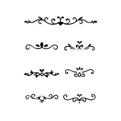 Gold text dividers doodle set. Wedding decorative elements. Divider ornament, borders, floral, vintage line separators. Hand drawn vector illustration isolated on white background. Set page dividers.
