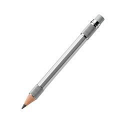 Naklejka premium A sleek, modern lead holder pencil with a metallic barrel and knurled grip, presented in a 3/4 view against a transparent background with shadowless studio lighting, emphasizing precision and quality,