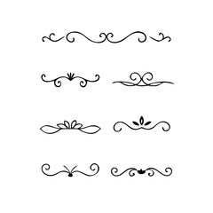 Gold text dividers doodle set. Wedding decorative elements. Divider ornament, borders, floral, vintage line separators. Hand drawn vector illustration isolated on white background. Set page dividers.
