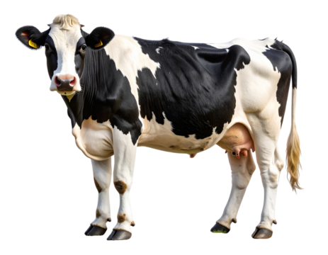  Realistic Dairy Cow Standing Sideways in Pasture Pose, isolated on transparent background PNG