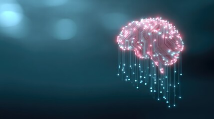 Digital Brain Concept with Neon Lights and Data Connections