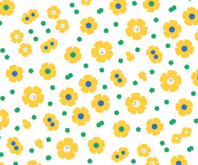 Colorful Seamless Floral Pattern Vector with Retro Leaf Elements &ndash; Vintage Nature-Inspired Wallpaper Design for Textile and Surface Decor