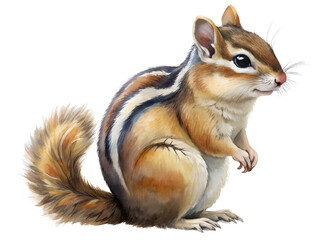 Obraz premium Watercolor Painting of a Cute Chipmunk on Transparent Background, Watercolor Clipart Illustration With Isolated Background..