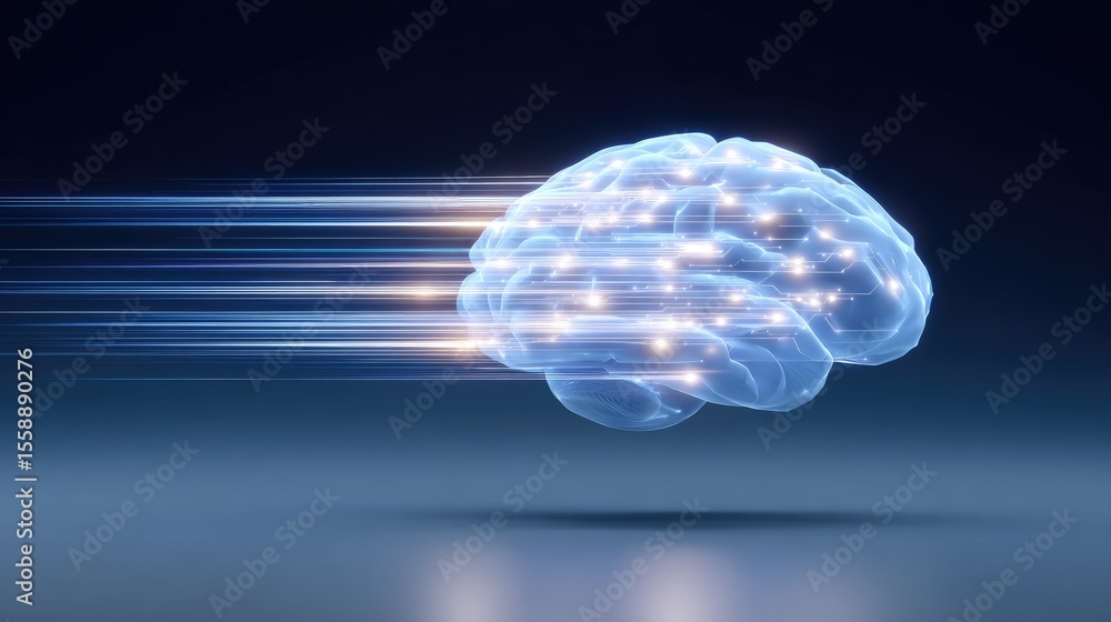 Poster abstract representation of a fast-moving brain with glowing lights
