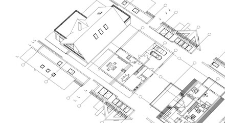  house architecture plan 3d illustration