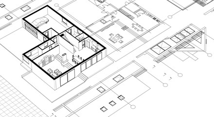  house architecture plan 3d illustration