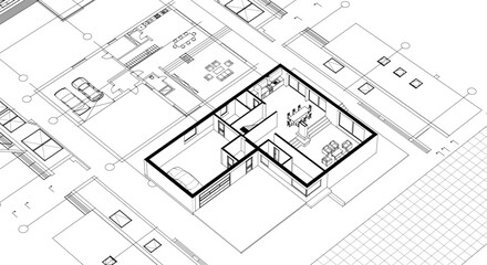  house architecture plan 3d illustration