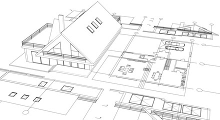 house architecture plan 3d illustration