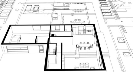  house architecture plan 3d illustration