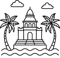 Temple by the Sea with Palm Trees