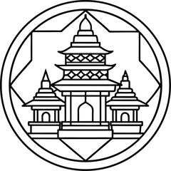 Asian Pagoda in Circular Frame