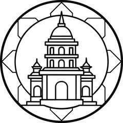 Temple in Mandala Circle Frame