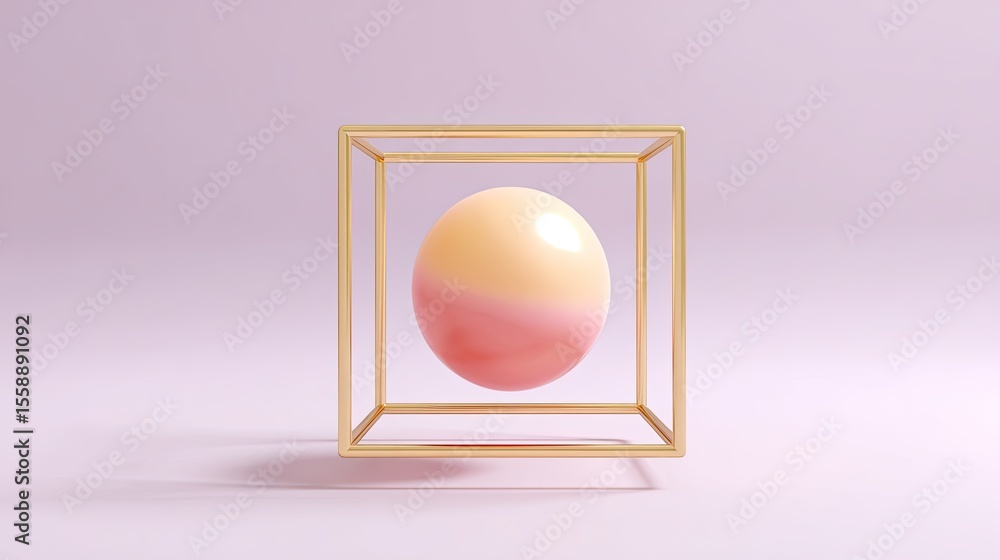 Poster abstract geometric display of a sphere in a golden frame