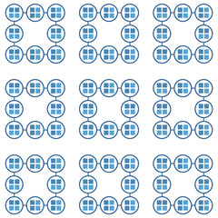 A seamless abstract pattern of blue checkered grids within interconnected circles. Ideal for technology, data and connectivity design projects.