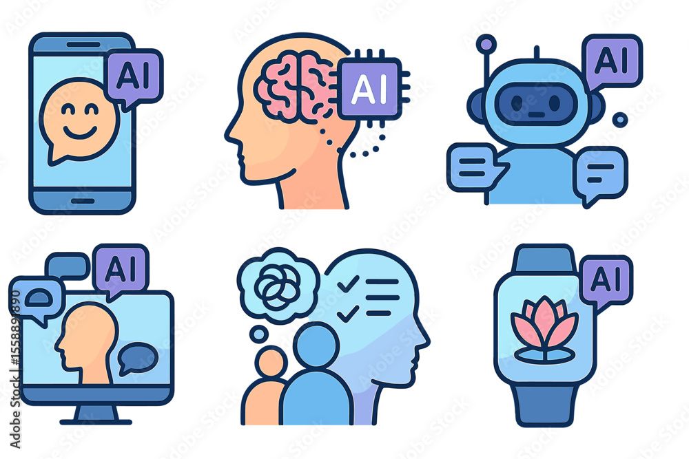 Poster various representations of artificial intelligence on digital devices in different forms and context