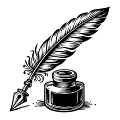 Feather Quill and Ink Bottle SVG