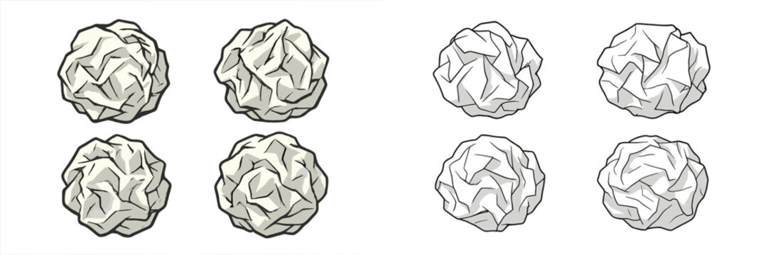 Collection of crumpled paper balls in various orientations on a simple background