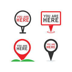 You Are Here Location Pin Icon Set Vector Design.