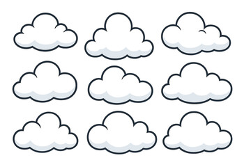 Different types of fluffy clouds in a clear sky illustration on a simple background