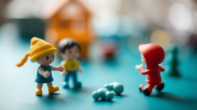 Miniature figures enact a playful tableau