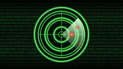 Futuristic Green Radar Screen Scanning Virus. Glowing Digital Interface with Tech HUD Elements and Cybersecurity Display Vector Illustration.