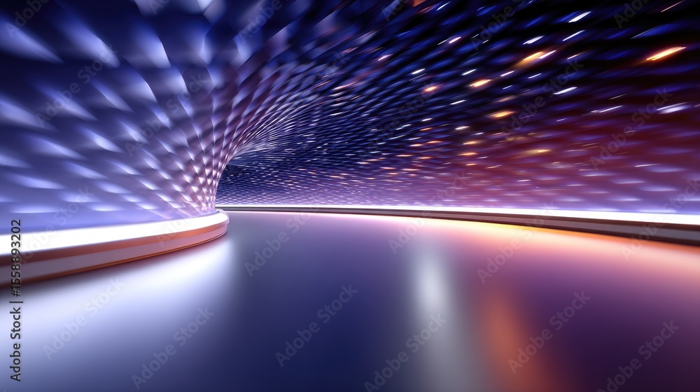 Poster abstract motion blur of a curved tunnel with illuminated lights
