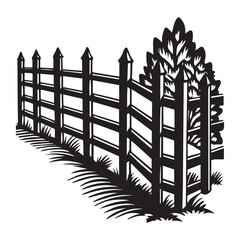 Classic Wooden Fence Illustration Rustic Farm Scene with Trees