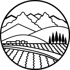 Rice Fields with Mountain View in Circle