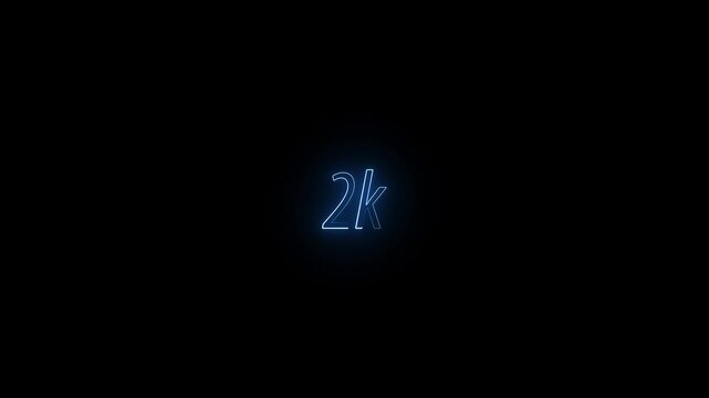A dynamic motion, and glowing neon number 2k animation . on a black background. 2k Followers Celebration text animation.
