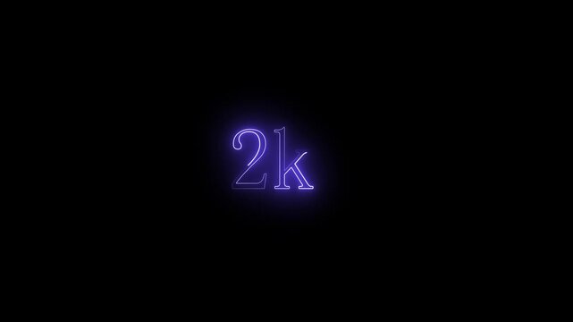 Glowing neon light 2k followers or subscribers celebration text animation on black background.