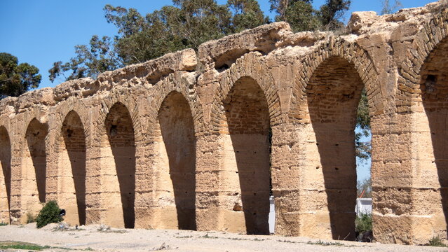 Remains of the old Roman aqueduct at Oudna, Tunisia