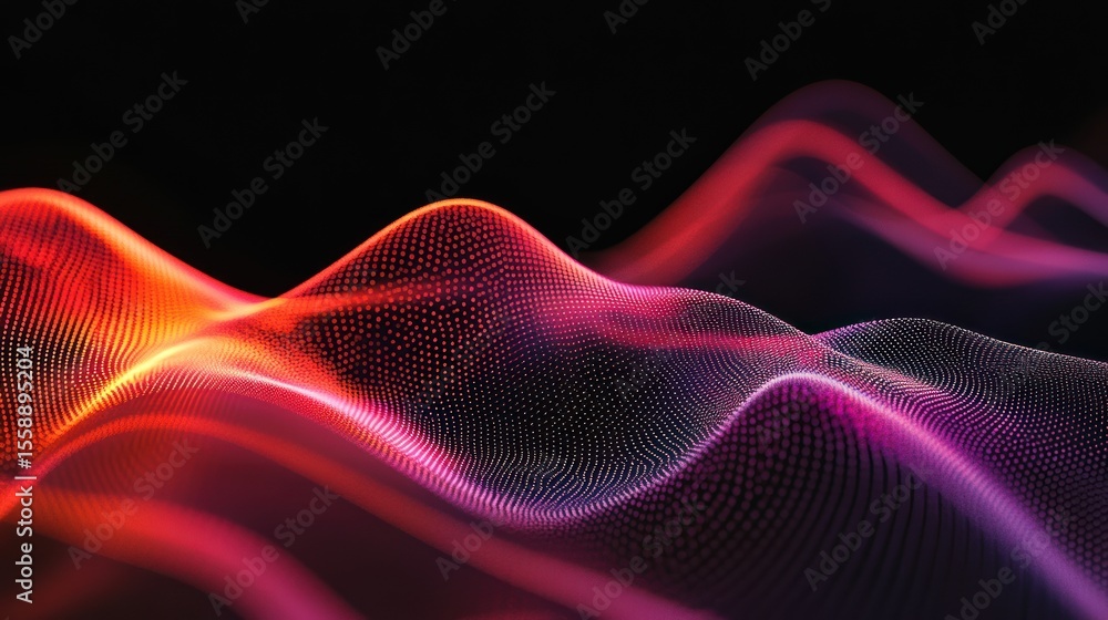 Poster abstract digital sound waveform visualization with vibrant glowing colors
