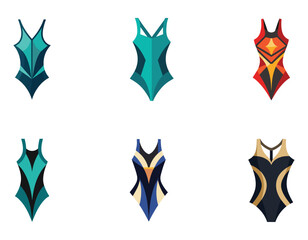 set of Elegant Black One-Piece Swimsuit Design Geometric Pattern, Classic Silhouette