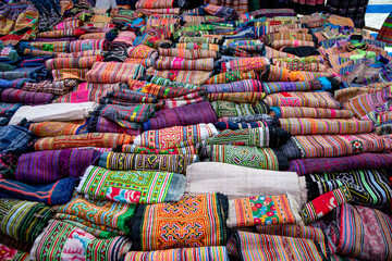 Beautiful Flower Hmong traditional handmade fabric in North Vietnam
