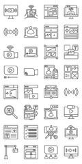 Digital Content Platform Creation set of web icons in line style. digital content platform, content creation platform, video platform and podcast platform. Vector illustration