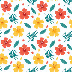 Tropical Hibiscus and Palm Leaf Floral Pattern