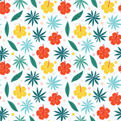 Tropical Hibiscus and Foliage Floral Pattern
