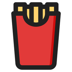 French fries food icon with transparent background, with color design style