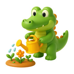 Fototapeta premium PNG Cute crocodile watering flowers
