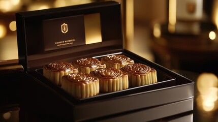 Elegant Mooncake Box Display with Gourmet Treats and Luxury Design